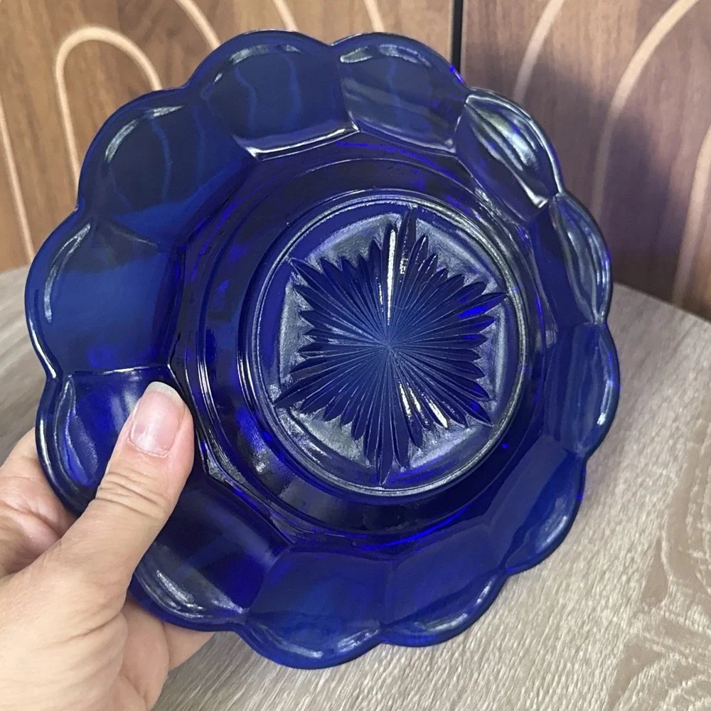 VTG Mosser Grapes Cobalt Blue Depression Glass Covered Cheese Dome Butter Dish